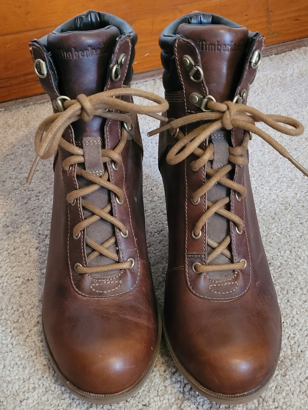 Timberland Women's Brown Leather Lace-Up Heeled Ankle Boots Size 10 - Picture 3 of 10